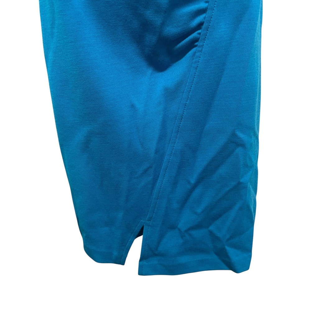 St. John Turquoise Blue Asymmetrical Knit Sheath Dress Size 6 Ruched Wrap Front - Picture 5 of 14
